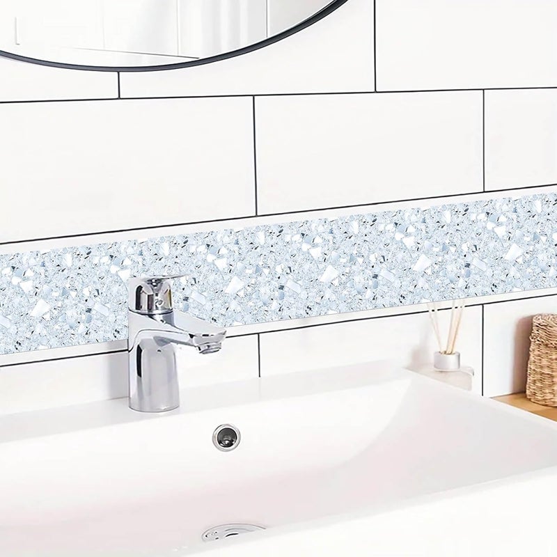 IVN Wallpaper Border Peel and Stick Decorative Wall Trim Self Adhesive Silver Diamond Texture Design Wallpaper for Bathroom Laundry Room Pool Area Mirror Frame Shelf Wall Edge 4x196 Inch - Image 5